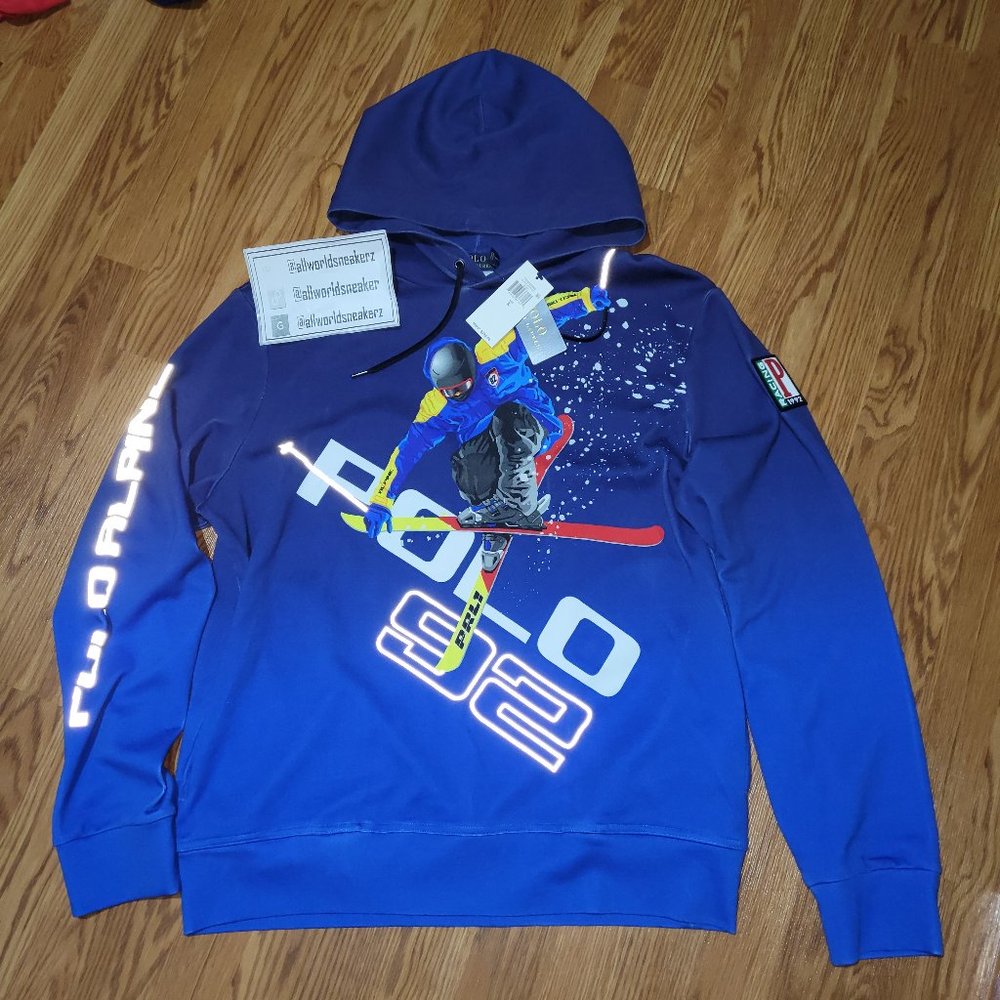 Polo Ralph Lauren Alpine Skier Skiing Team Hoodie Blue Large Racing PRL1 Down - Picture 6 of 12